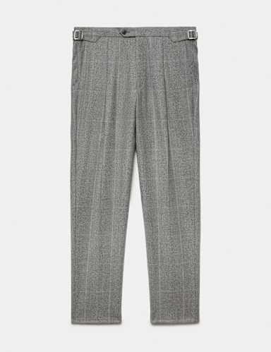 Tailored Fit Italian Wool Prince Of Wales Check Suit Trousers.