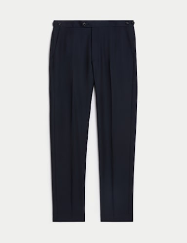 Tailored Fit Pure Wool Twill Suit Trousers.