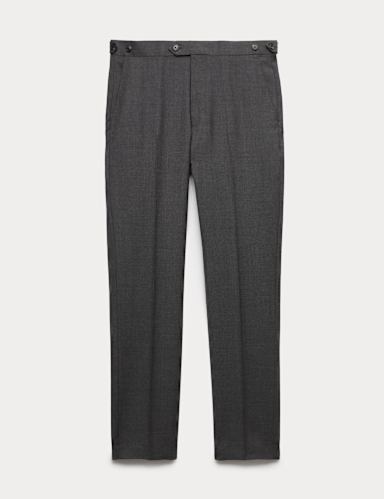 Tailored Fit Pure Wool Twill Suit Trousers.