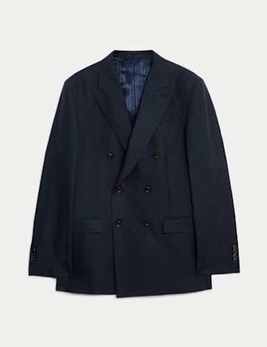 Tailored Fit Silk & Linen Blend Double Breasted Suit Jacket.