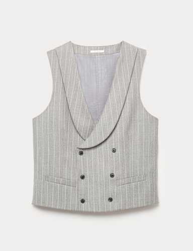 Wool Rich Chalk Stripe Double Breasted Waistcoat.