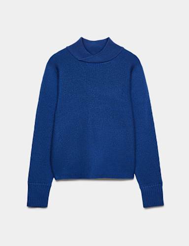 Pure Merino Wool Funnel Neck Batwing Sleeve Jumper.