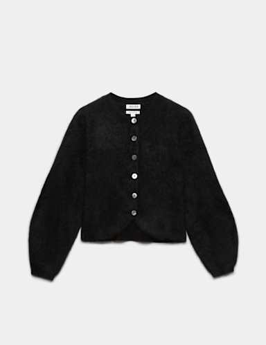 Pure Cashmere Ribbed Crew Neck Cardigan.