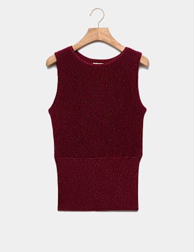 Merino Wool Rich Sparkly Slash Neck Knitted Top.