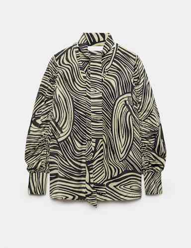 Jacquard Printed Tie Neck Blouse.