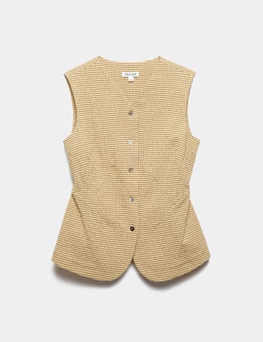 Cotton Rich Checked Seersucker Waistcoat.