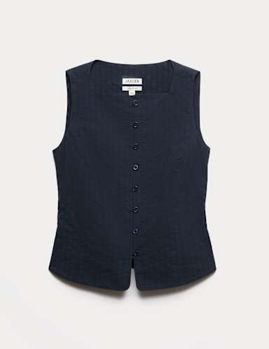 Pure Cotton Dobby Stripe Square Neck Waistcoat.