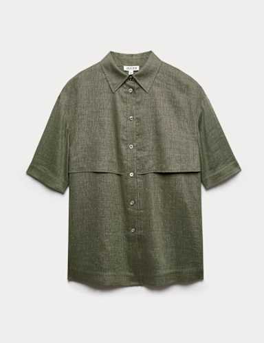 Linen Blend Relaxed Utility Shirt with Wool.