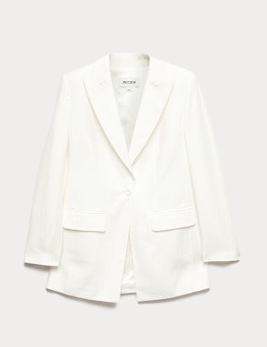 Tailored Basketweave Single Breasted Longline Jacket.