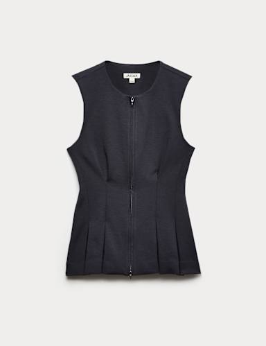 Cotton Blend Zip Up Tank Top with Wool.