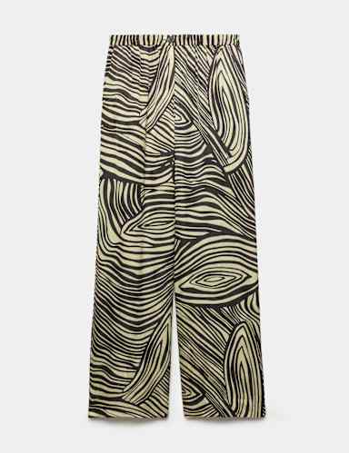 Jacquard Printed Elasticated Waist Wide Leg Trousers.
