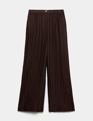 Textured Striped Wide Leg Trousers.
