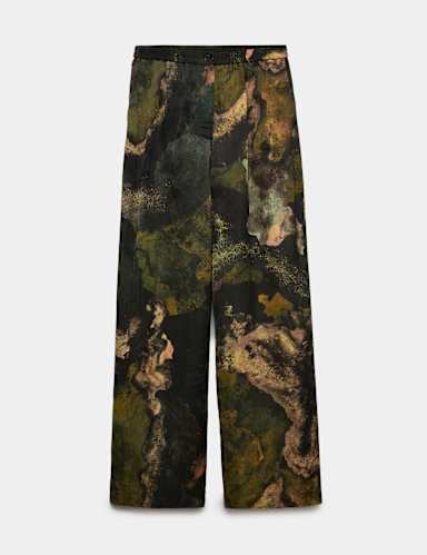 Jaquard Elasticated Waist Wide Leg Trousers.
