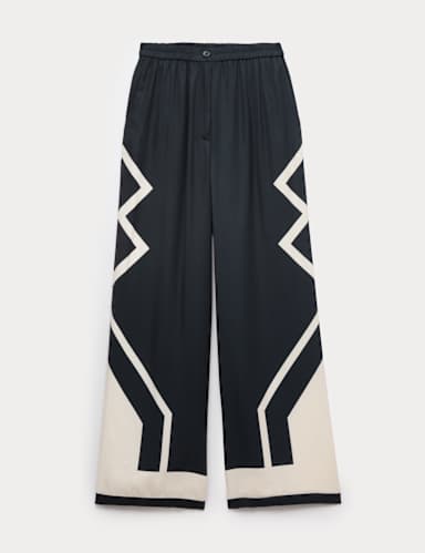 Geometric Jacquard Wide Leg Trousers.
