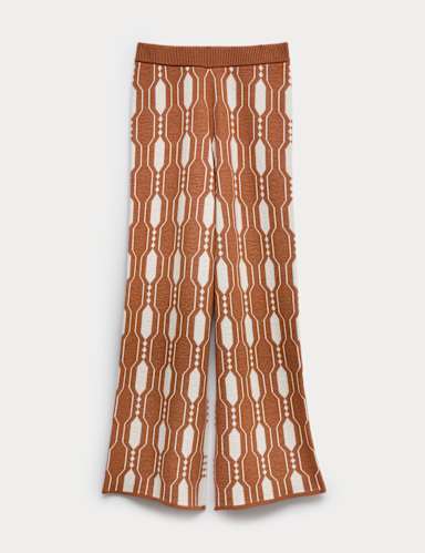 Pure Merino Wool Jacquard Knitted Trousers.