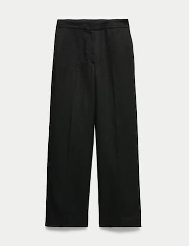 Linen Adjustable Waist Straight Leg Trousers.