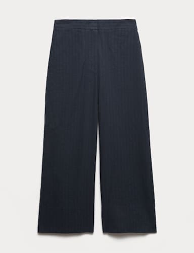 Pure Cotton Seersucker Wide Leg Trousers.
