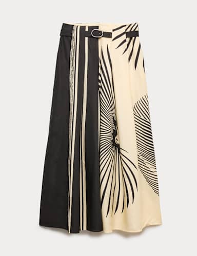 Fan Print Belted Wide Leg Culottes.