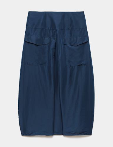 Organza  Pleat Front Midi Column Skirt.