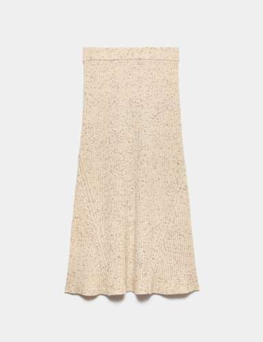 Wool Blend Knitted Midi A-Line Skirt.