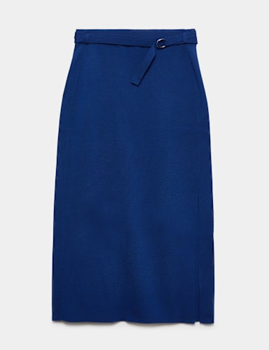 Pure Merino Wool Midi Column Knitted Skirt.