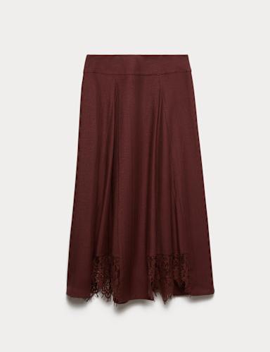 Lace Insert Midi Slip Skirt.