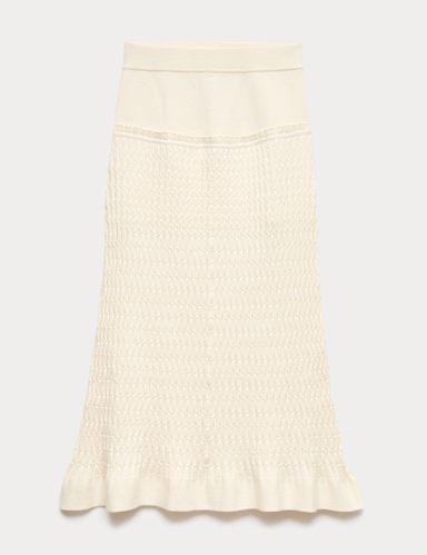 Merino Wool Rich Knitted Pleated Midi Skirt.