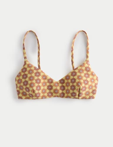 Printed Padded V-Neck Bikini Top.