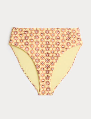 Printed High Leg Bikini Bottoms.