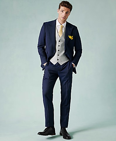 Blue wedding suit with grey waistcoat hotsell