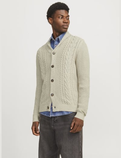 Cotton Blend Cable Shawl Collar Cardigan M S Collection M S
