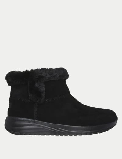 Skechers suede zip ankle boot with faux fur 2025