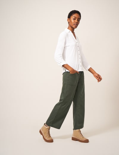 Cotton Rich Wide Leg Cropped Trousers White Stuff M S