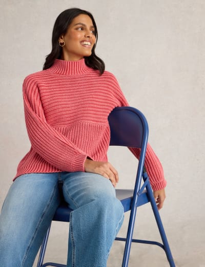 Cotton Rich Textured High Neck Jumper | Per Una | M&S