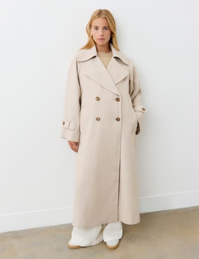 Wool Blend Collarless Longline Coat M S Collection M S