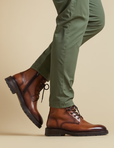 Leather Side Zip Brogue Casual Boots M S Collection M S