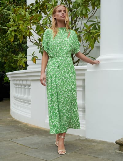 Round Neck Pleated Belted Midi Tea Dress Phase Eight M S