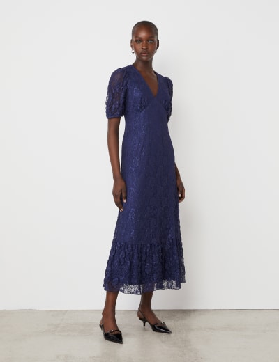 Lace v neck midi dress online