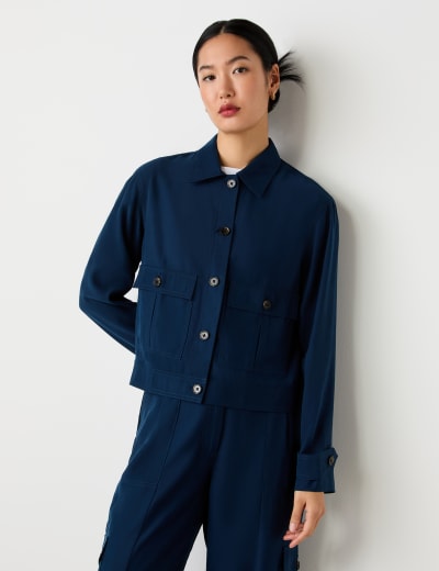 Faux Fur Collarless Short Coat M S Collection M S