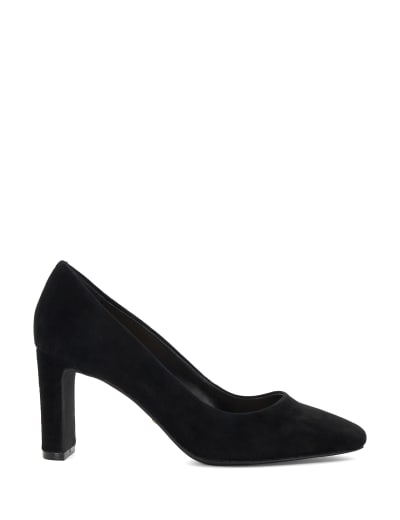 Wide Fit Leather Block Heel Court Shoes M S Collection M S