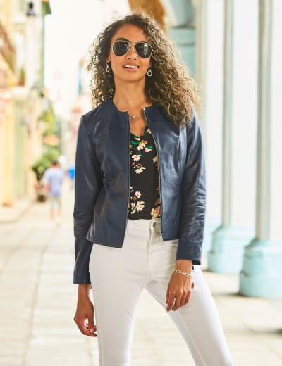 Record breaker collarless faux leather moto jacket clearance