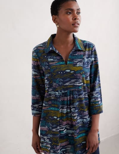 Pure Cotton Printed V Neck Midaxi Dress Monsoon M S