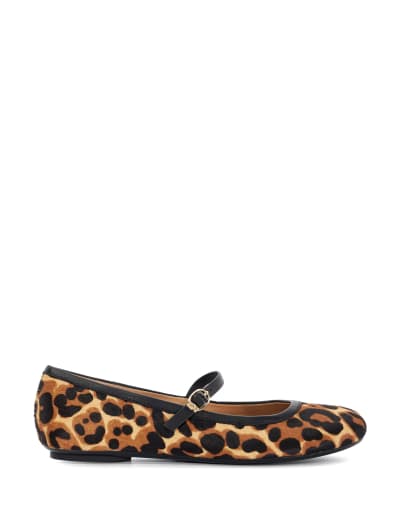 Wide Fit Leather Leopard Print Ballet Pumps Dune London M S