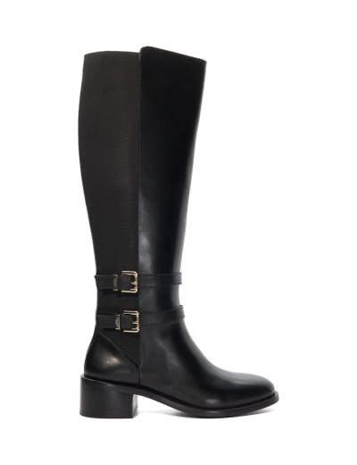 Wide Calf Leather Block Heel Knee High Boots Jones Bootmaker M S