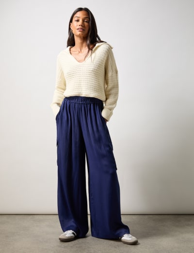 Velvet Elasticated Waist Wide Leg Trousers M S Collection M S