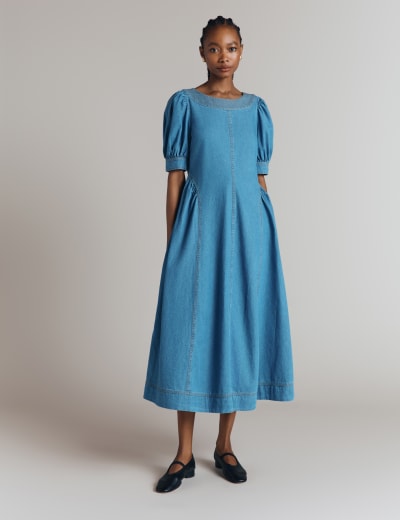 Pure Cotton Embroidered Skater Tiered Dress Monsoon M S