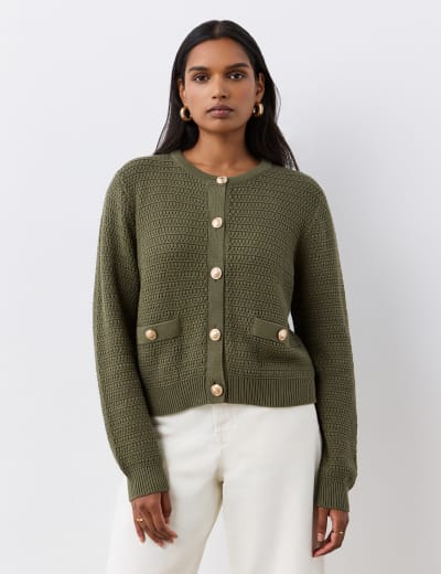 Pure Cotton Textured Button Front Cardigan White Stuff M S