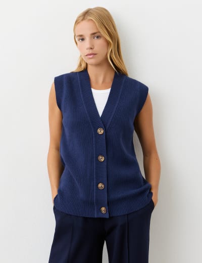 Cable Knit Sleeveless Cardigan With Wool White Stuff M S