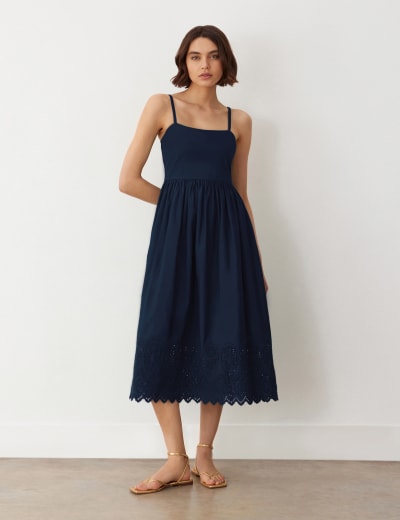 Pure Cotton Embellished Midaxi Shirred Dress | M&S Collection | M&S