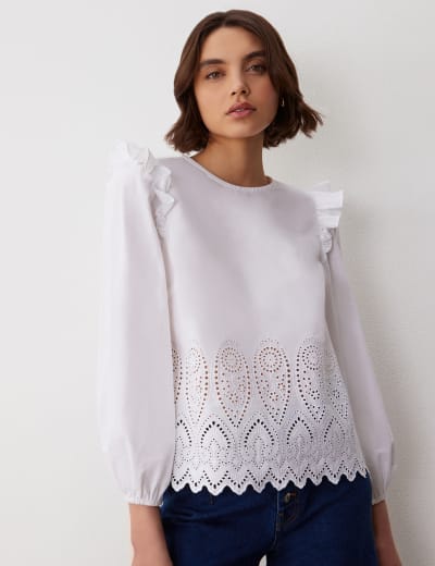 Pure Cotton Broderie Frill Detail Shirt | M&S Collection | M&S 